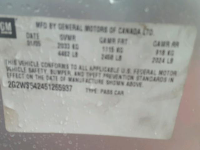 2G2WS542451265937 - 2005 PONTIAC GRAND PRIX ვერცხლისფერი ფოტო 10