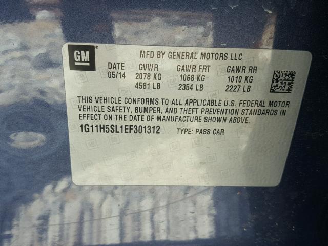 1G11H5SL1EF301312 - 2014 CHEVROLET MALIBU LTZ 蓝色 照片 10