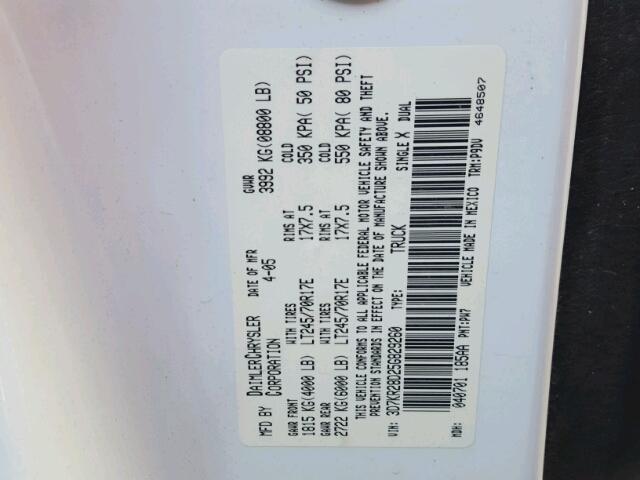 3D7KR28D25G829260 - 2005 DODGE RAM 2500 S Ağ foto 10