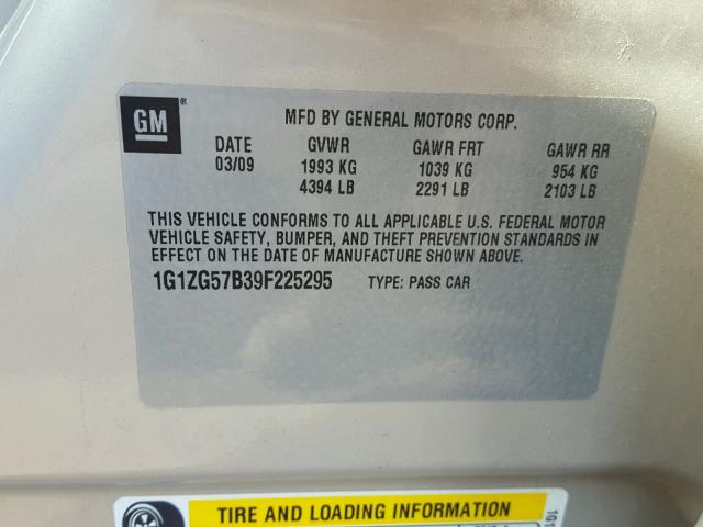 1G1ZG57B39F225295 - 2009 CHEVROLET MALIBU LS 金色 照片 10