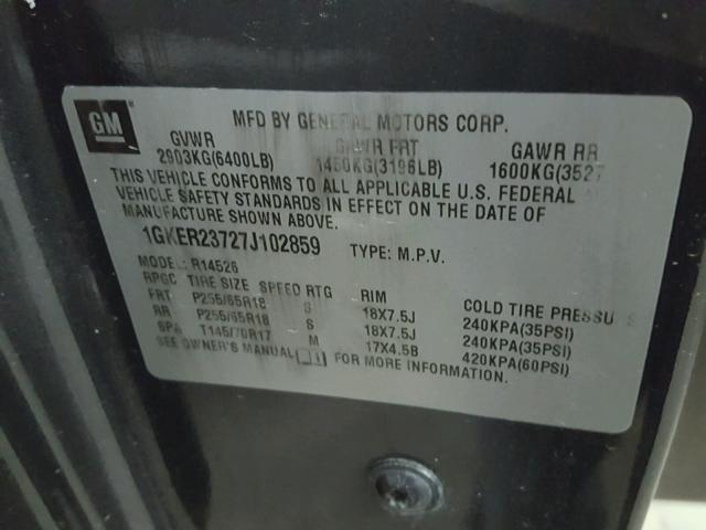 1GKER23727J102859 - 2007 GMC ACADIA SLT შავი ფოტო 10