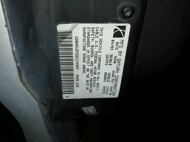 1G8AN12F23Z174997 - 2003 SATURN ION LEVEL SILVER photo 10