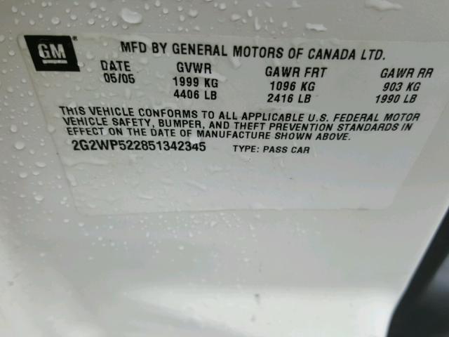2G2WP522851342345 - 2005 PONTIAC GRAND PRIX WHITE photo 10