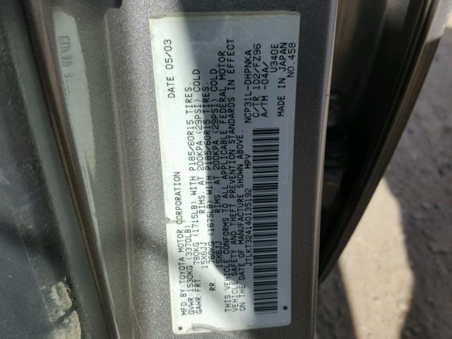 JTLKT324140135192 - 2004 TOYOTA SCION XB ვერცხლისფერი ფოტო 10