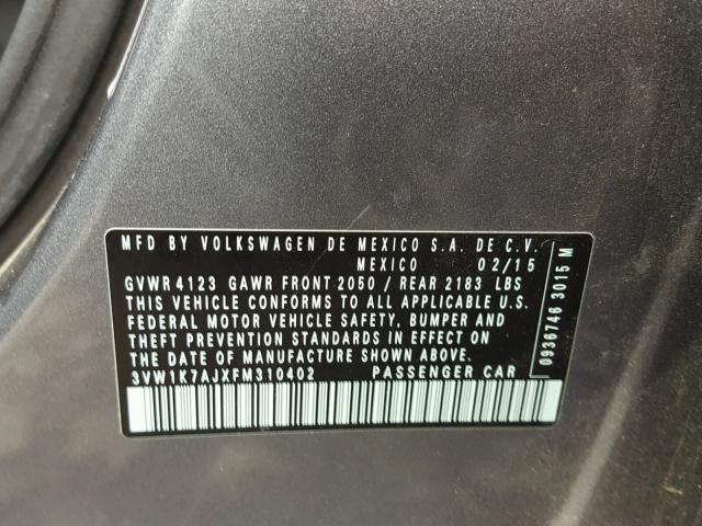 3VW1K7AJXFM310402 - 2015 VOLKSWAGEN JETTA BASE 蓝色 照片 10