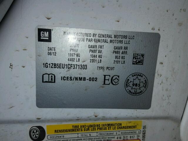 1G1ZB5EU1CF371303 - 2012 CHEVROLET MALIBU LS WHITE photo 10