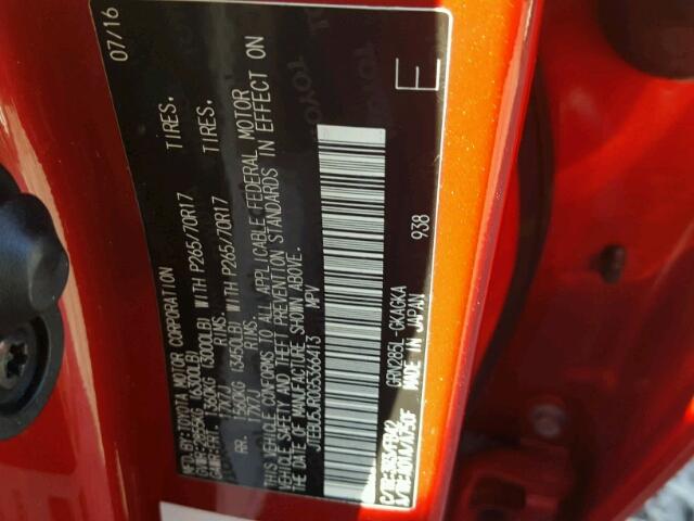 JTEBU5JR0G5366413 - 2016 TOYOTA 4RUNNER SR RED photo 10