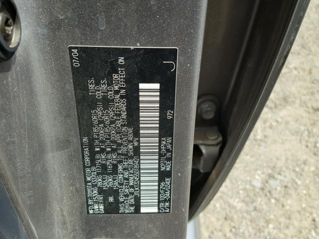 JTLKT324550189421 - 2005 TOYOTA SCION XB GRAY photo 10