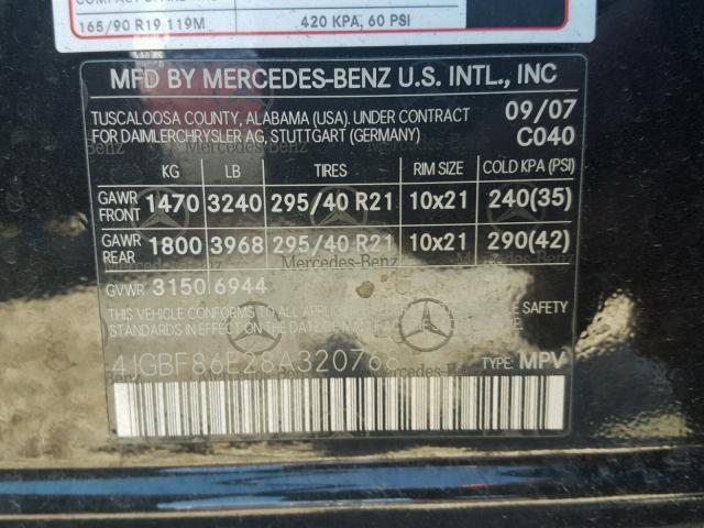 4JGBF86E28A320768 - 2008 MERCEDES-BENZ GL 550 4MA BLACK photo 10