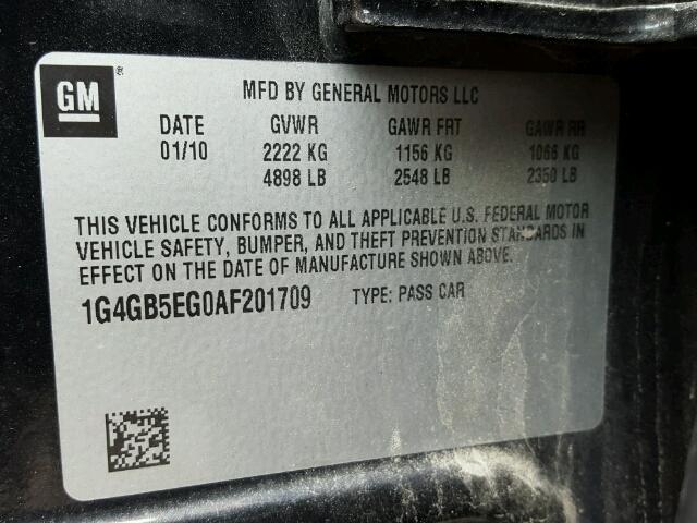 1G4GB5EG0AF201709 - 2010 BUICK LACROSSE CHARCOAL photo 10