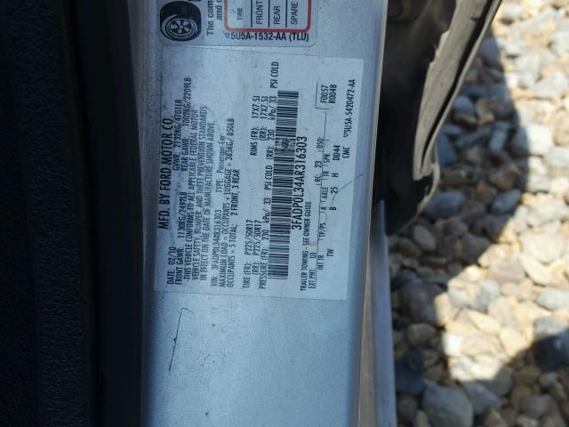 3FADP0L34AR316303 - 2010 FORD FUSION HYB SILVER photo 10