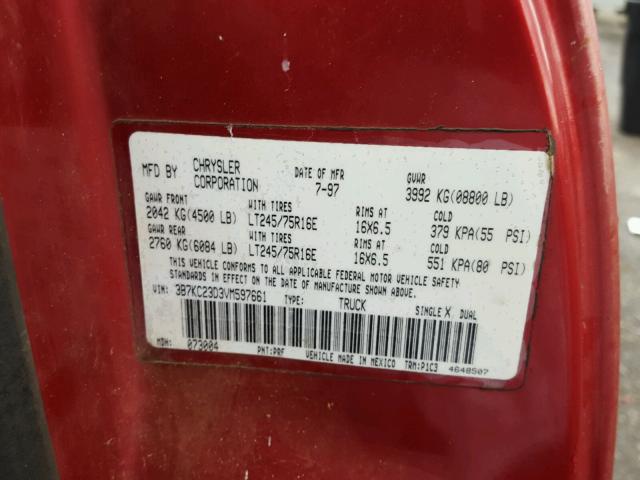 3B7KC23D3VM597661 - 1997 DODGE RAM 2500 RED photo 10