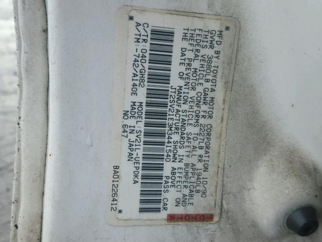 JT2SV21E3M3441540 - 1991 TOYOTA CAMRY DLX WHITE photo 10