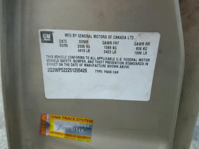 2G2WP522251295426 - 2005 PONTIAC GRAND PRIX GOLD photo 10