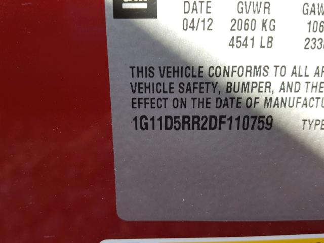 1G11D5RR2DF110759 - 2013 CHEVROLET MALIBU 1LT RED photo 10