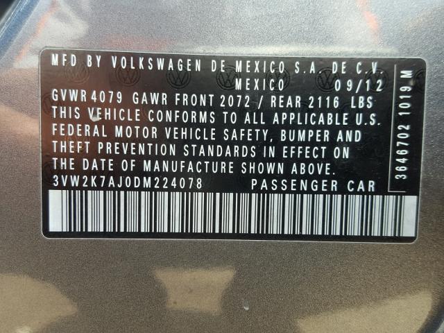 3VW2K7AJ0DM224078 - 2013 VOLKSWAGEN JETTA BASE 石墨色 照片 10
