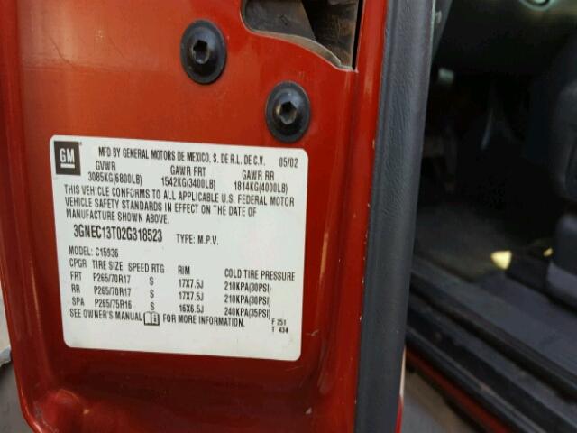 3GNEC13T02G318523 - 2002 CHEVROLET AVALANCHE 橙色 照片 10