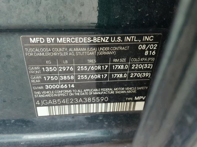 4JGAB54E23A385590 - 2003 MERCEDES-BENZ ML 320 GREEN photo 10