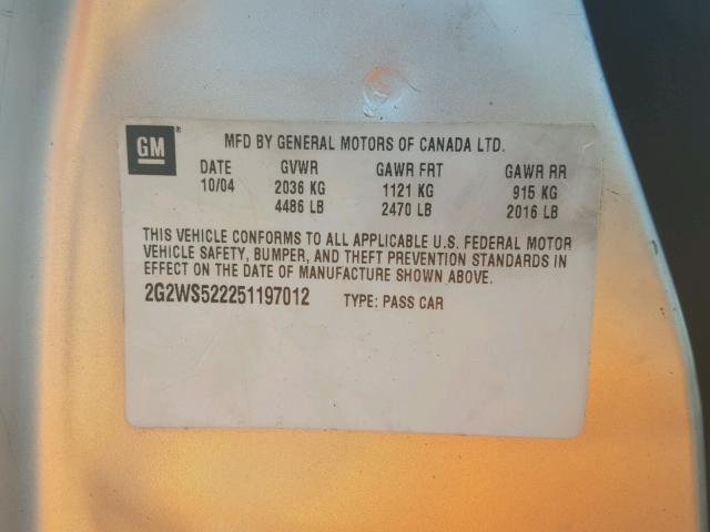 2G2WS522251197012 - 2005 PONTIAC GRAND PRIX SILVER photo 10