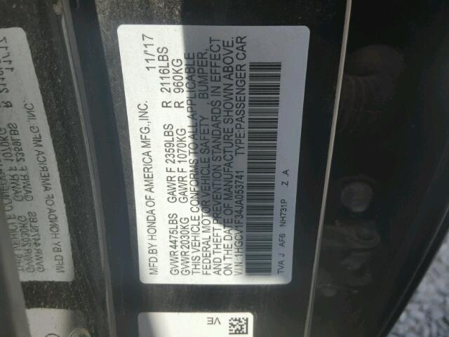 1HGCV1F34JA053741 - 2018 HONDA ACCORD SPO 黑色 照片 10