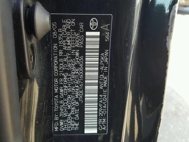 JTKDE167160084036 - 2006 TOYOTA SCION TC 黑色 照片 10