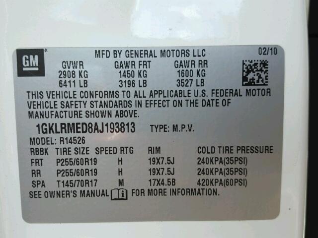 1GKLRMED8AJ193813 - 2010 GMC ACADIA SLT 黑色 照片 10