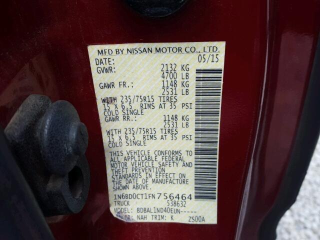 1N6BD0CT1FN756464 - 2015 NISSAN FRONTIER S RED photo 10