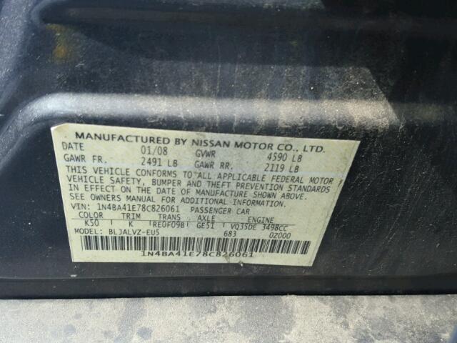 1N4BA41E78C826061 - 2008 NISSAN MAXIMA SE GRAY photo 10