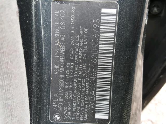 WBAGN63462DR06793 - 2002 BMW 745 LI Қара фото 10