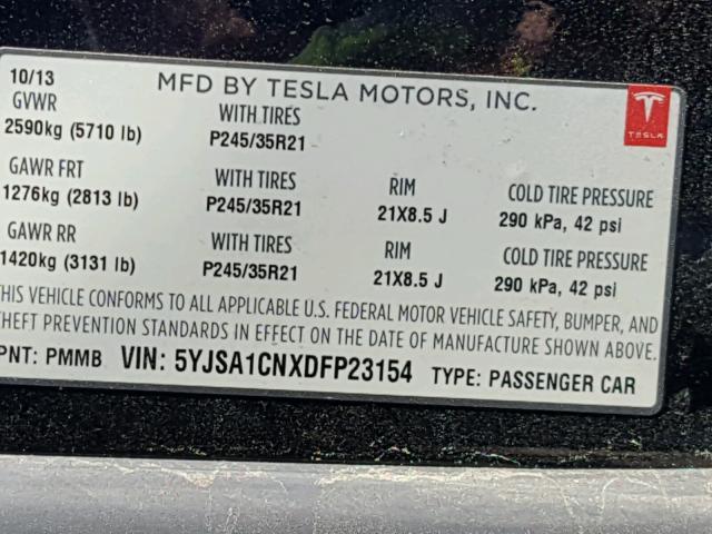 5YJSA1CNXDFP23154 - 2013 TESLA MODEL S BLUE photo 10