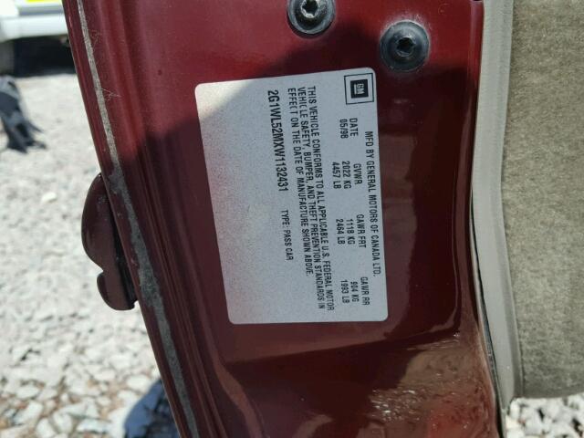 2G1WL52MXW1132431 - 1998 CHEVROLET LUMINA BAS BURGUNDY photo 10