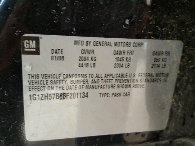 1G1ZH57B88F201134 - 2008 CHEVROLET MALIBU 1LT 黑色 照片 10