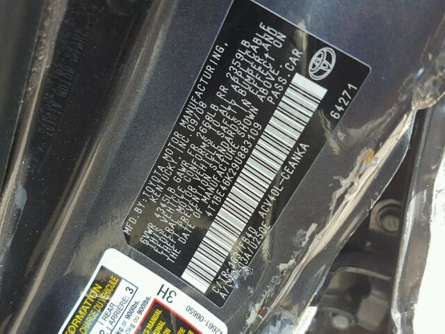 4T1BE46K29U883109 - 2009 TOYOTA CAMRY BASE ნაცრისფერი ფოტო 10