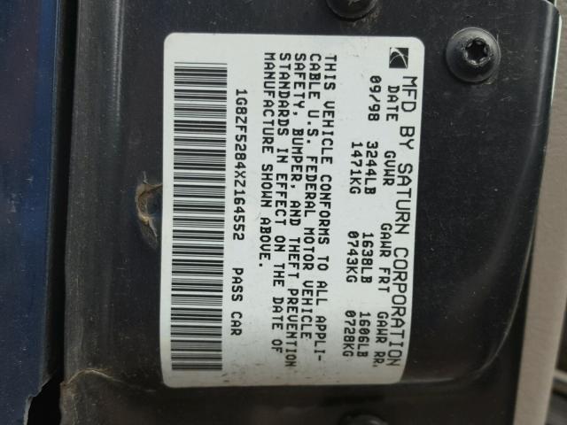 1G8ZF5284XZ164552 - 1999 SATURN SL BLUE photo 10