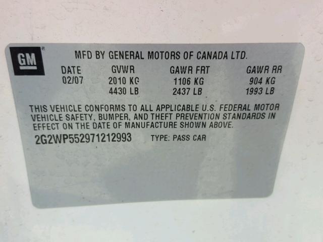 2G2WP552971212993 - 2007 PONTIAC GRAND PRIX WHITE photo 10