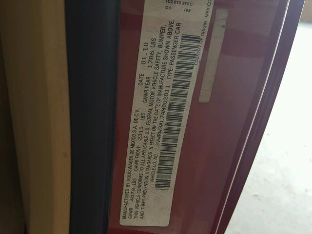 3VWRW3AL7AM002811 - 2010 VOLKSWAGEN NEW BEETLE 红色 照片 10