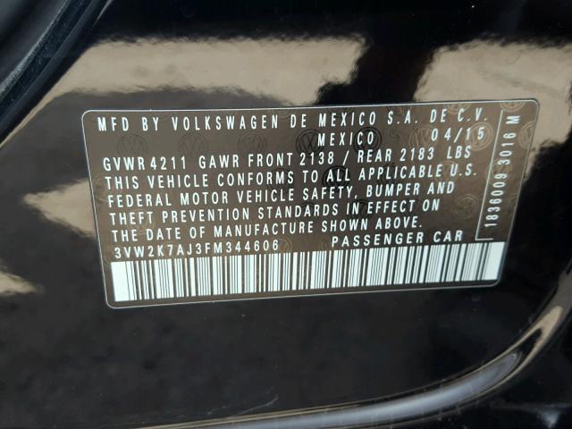 3VW2K7AJ3FM344606 - 2015 VOLKSWAGEN JETTA BASE 黑色 照片 10