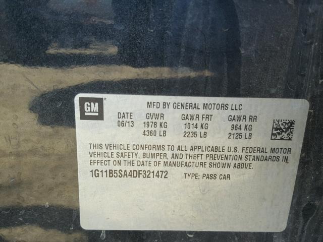 1G11B5SA4DF321472 - 2013 CHEVROLET MALIBU LS BLACK photo 10