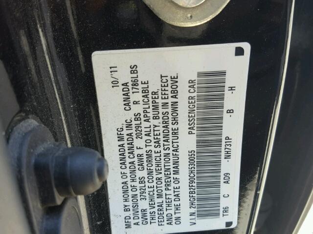 2HGFB2F90CH530055 - 2012 HONDA CIVIC EXL 黑色 照片 10