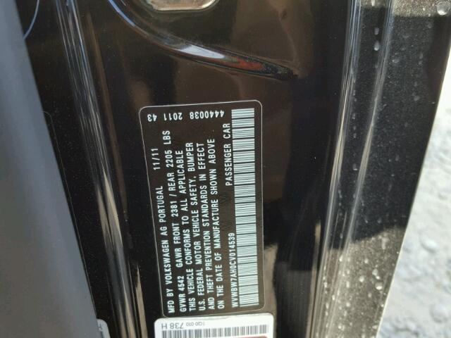 WVWBW7AH0CV014539 - 2012 VOLKSWAGEN EOS KOMFOR შავი ფოტო 10