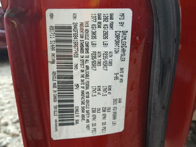 2A4GF68416R677459 - 2006 CHRYSLER PACIFICA T RED photo 10