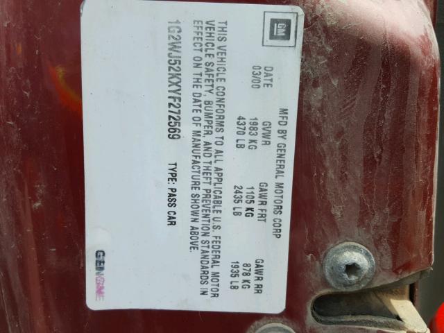 1G2WJ52KXYF272569 - 2000 PONTIAC GRAND PRIX MAROON photo 10