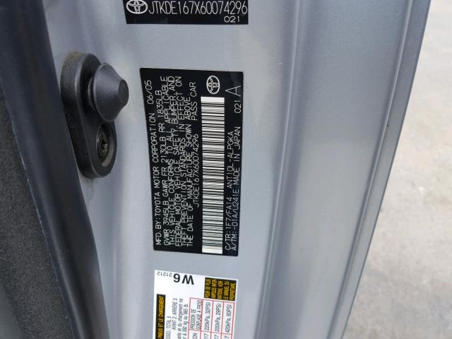 JTKDE167X60074296 - 2006 TOYOTA SCION TC 银色 照片 10