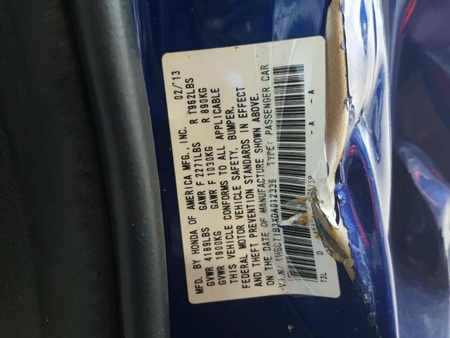 1HGCT1B3XDA012336 - 2013 HONDA ACCORD LX- BLUE photo 10