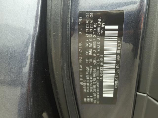 4S4WX9GD1A4400951 - 2010 SUBARU TRIBECA LI 灰色 照片 10