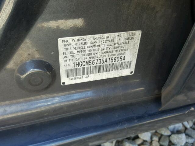 1HGCM56735A156054 - 2005 HONDA ACCORD EX CHARCOAL photo 10