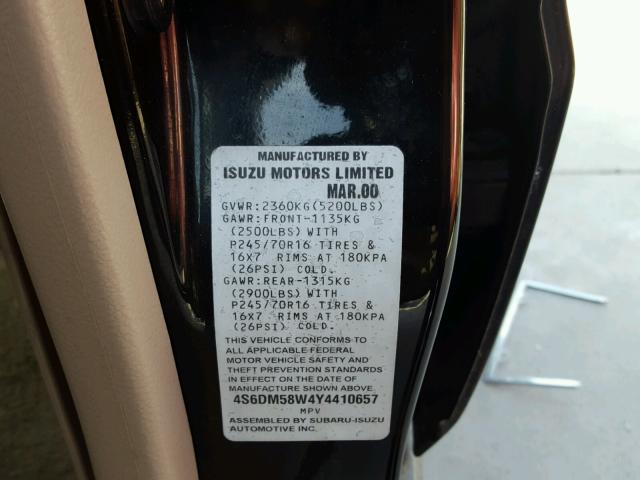 4S6DM58W4Y4410657 - 2000 HONDA PASSPORT E BLACK photo 10