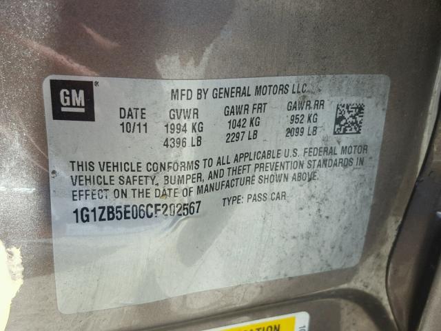 1G1ZB5E06CF202567 - 2012 CHEVROLET MALIBU LS გრაფიტი ფოტო 10