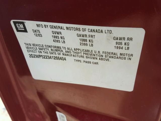 2G2WP522341266404 - 2004 PONTIAC GRAND PRIX Tünd qırmızı foto 10