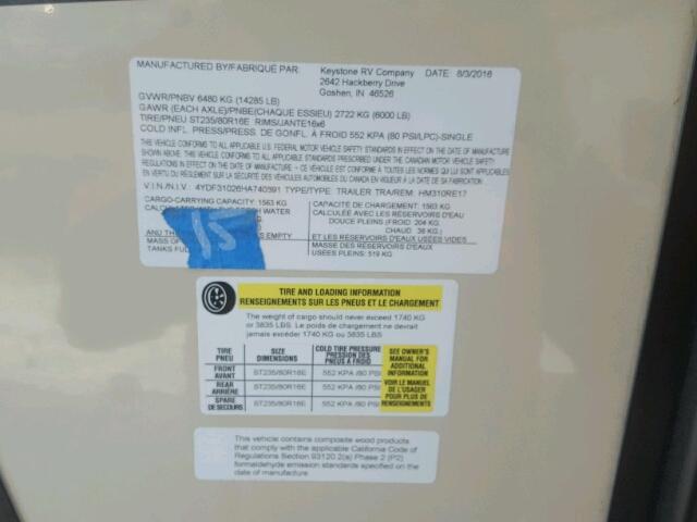 4YDF31026HA740891 - 2017 KEYSTONE MONTANA TWO TONE photo 10